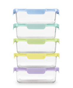 Color Lock® Glass Food Storage, 5 Cup Set of 5