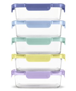 Color Lock® Glass Food Storage, 3.4 Cup Set of 5